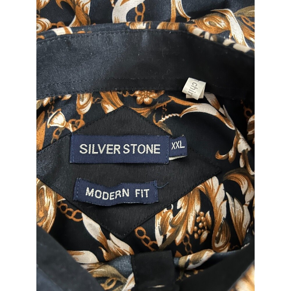 Silver Stone Modern Fit Men’s XXL Black Gold Baroque Button Up Dress Shirt - Picture 6 of 8